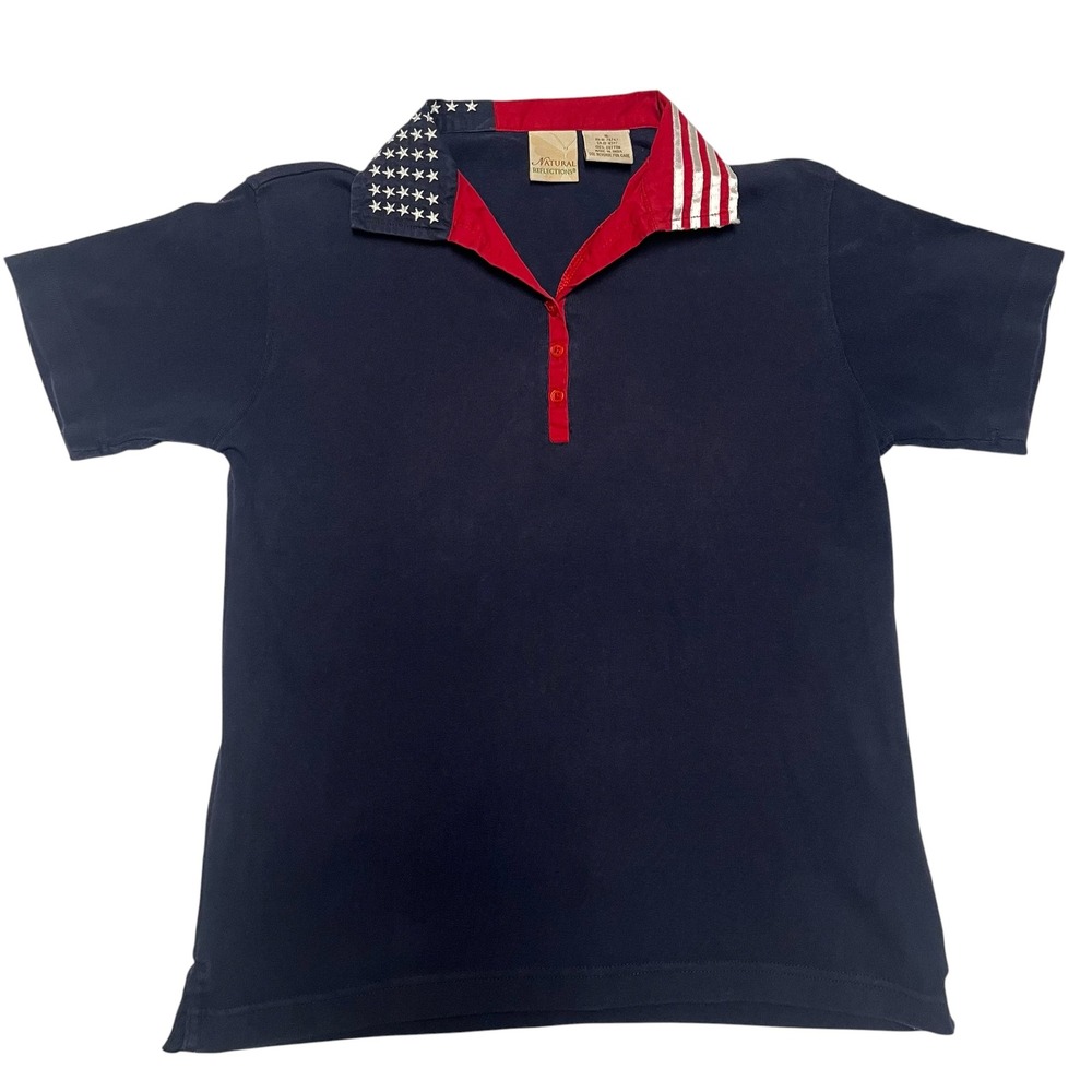 Natural Reflections Navy Blue American Flag Collar Polo Shirt Small Patriotic